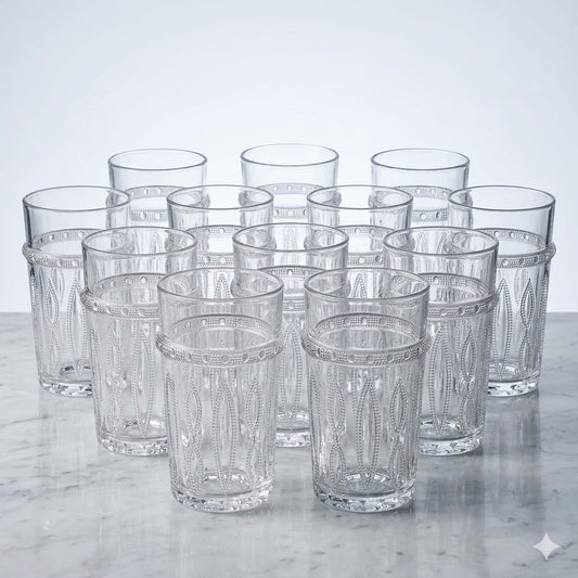 Decorated Glass Cup for Arabic Tea - Transparent Carved Style