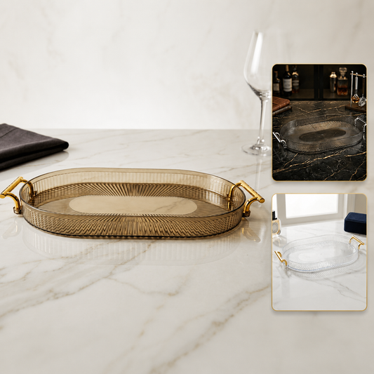 🟠 Large Oval Tray with Gold Handles – Functionality and Style in One – Gold Plastic