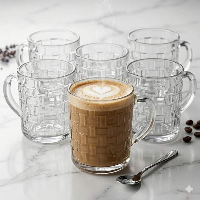 Pack of 6 Square Embossed Glass Cups – Elegance and Style for Your Table