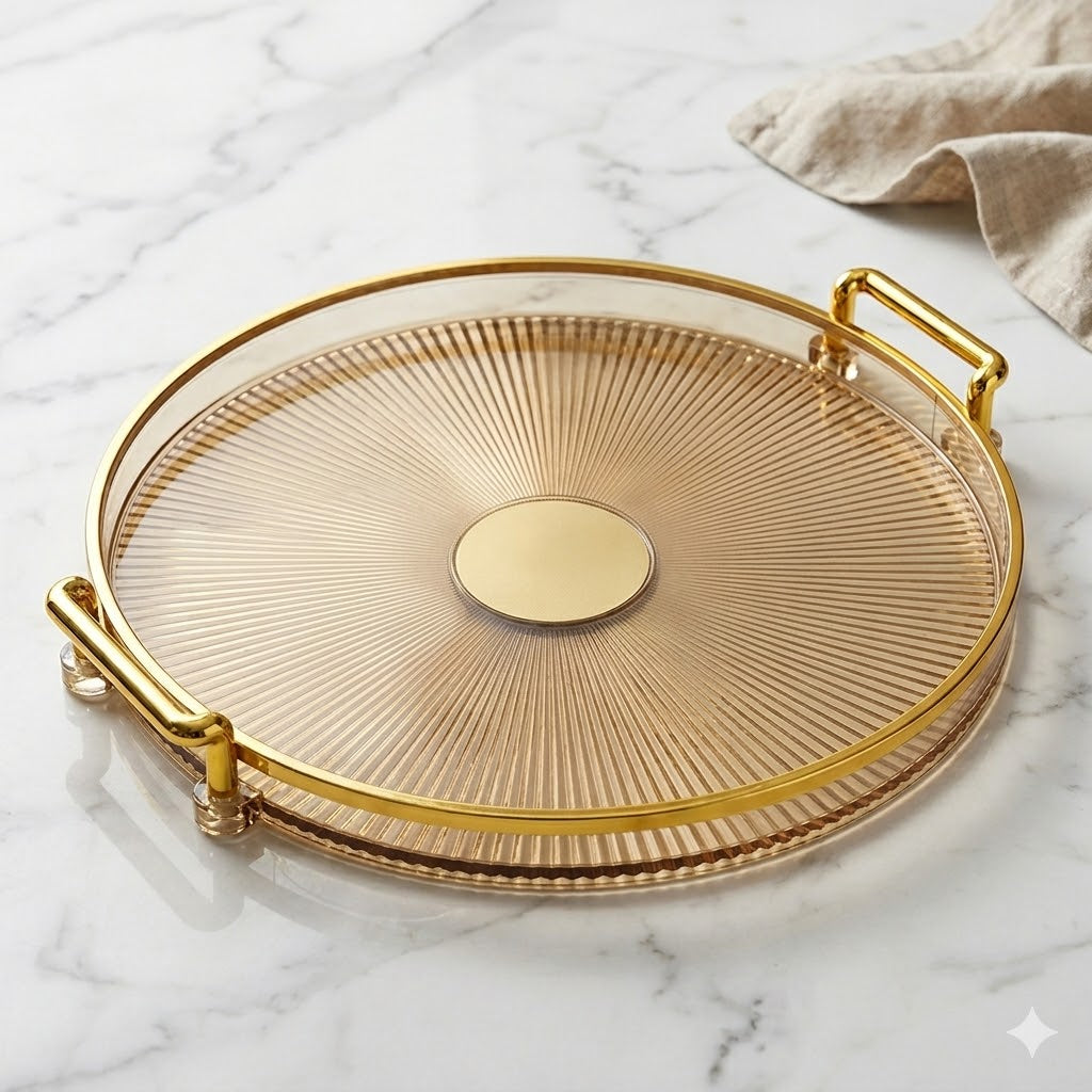 🟠 Bandeja Redonda com Alças Douradas – Elegância para Servir ou Decorar - Plástico Preto