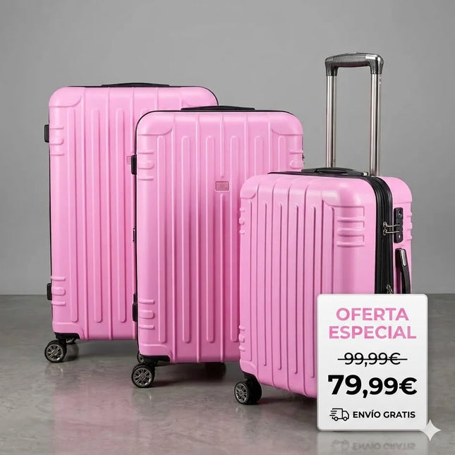 Set de Maletas Travel Pro 3 Piezas – Rosa Rígido con Ruedas 360°