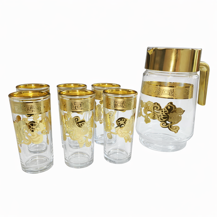 Conjunto de Jarra + 6 Copos com Detalhes Dourados