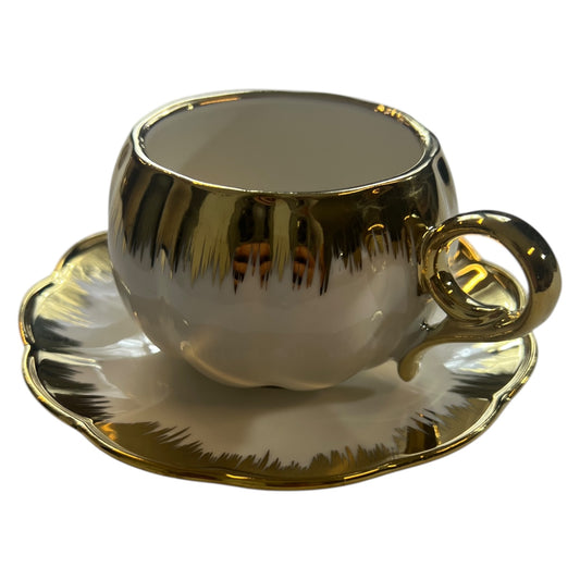 🌟 Set de 6 Tazas con Platillos – Diseño Degradado Dorado