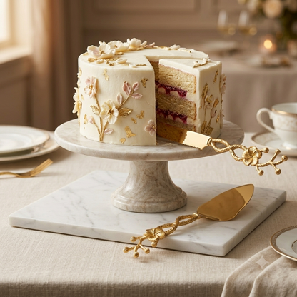 Set de Servidor de Pasteles Dorado Clásico - Decorado Flor