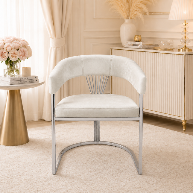 🤍✨ Silla SERGIO 12 en MARFIL / BLANCO ROTO con Base Cromada — Glam Premium ✨🪞