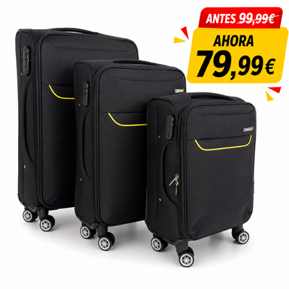 Set de 3 Maletas de Viaje Nadir – Negro con Detalles Amarillos