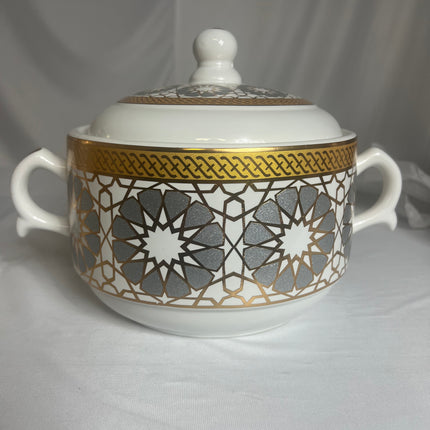 Juego de Sopa Oriental  – 2,7L-Tazón Grande con 6 Bowls, Platos y Cucharas (Diseño Tradicional Asiático)