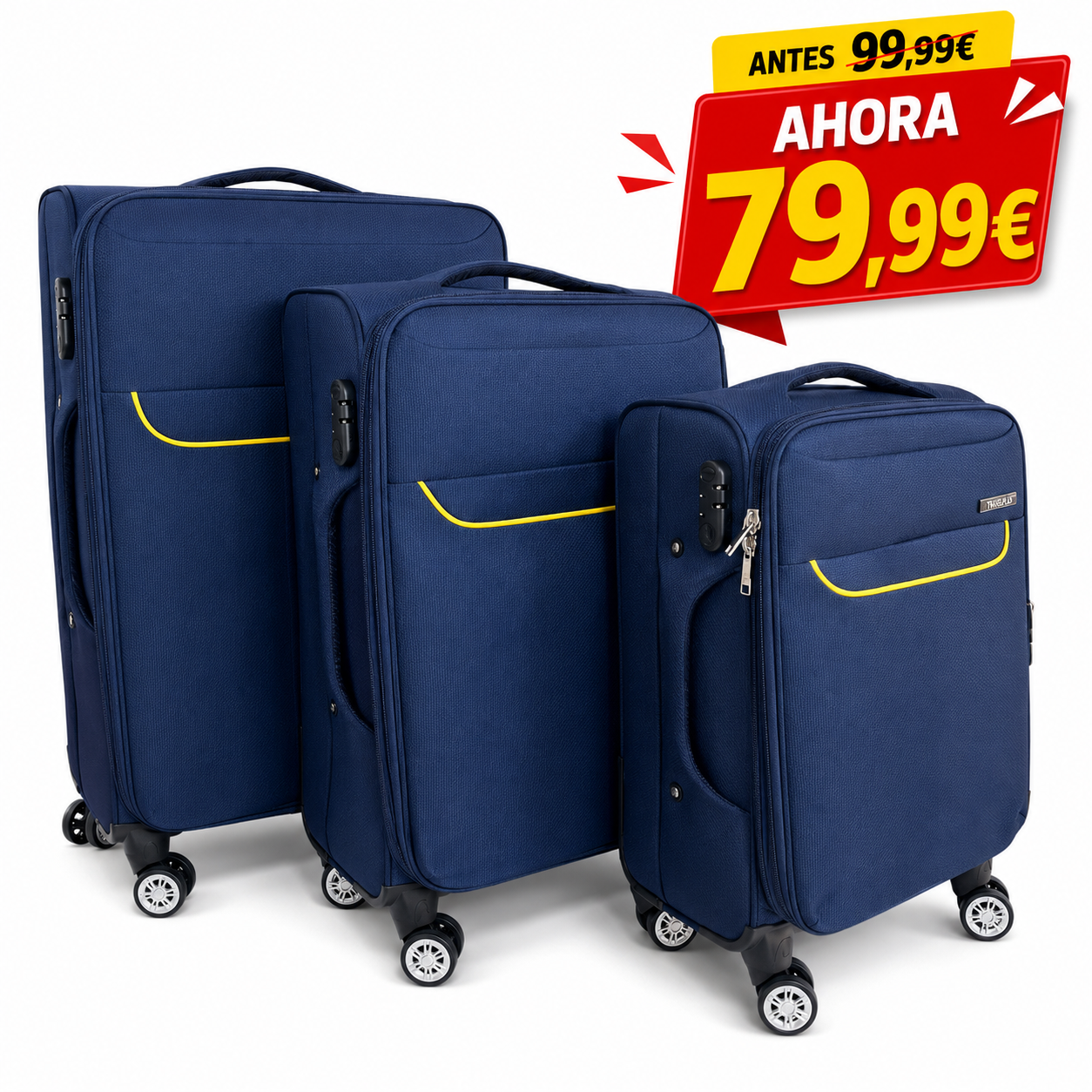 Set de 3 Maletas de Viaje Nadir con Detalles Amarillos