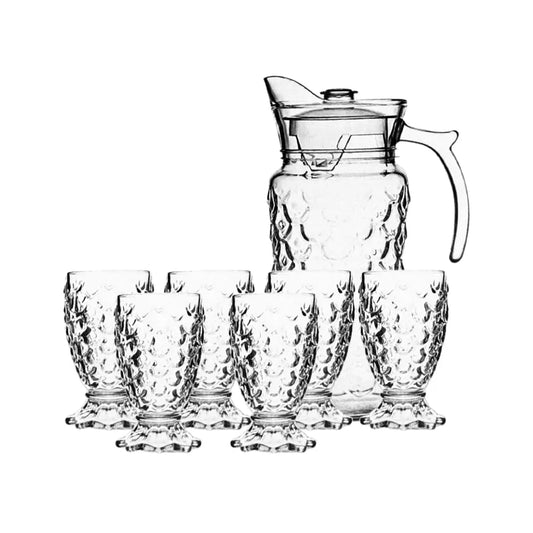 Set de Cristalería – Jarra y 6 Vasos de Cristal Texturizado (7 Piezas)