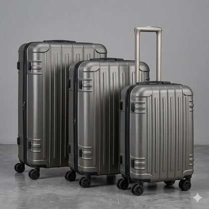 Set de Maletas Travel Pro 3 Piezas – Gris Rígido con Ruedas 360°