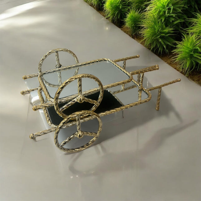 ✨ Carrinho decorativo dourado com espelho e rodas ✨