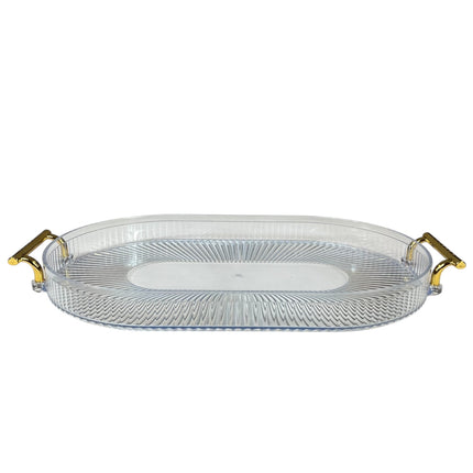 🟠 Bandeja oval grande com alças douradas – Funcionalidade e estilo em um só – Plástico transparente