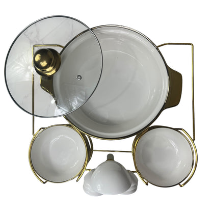 Set de Cocina 16 Piezas con Soporte Metálico – Cazuelas + Cuencos + Cucharas – Estilo Elegante Dorado