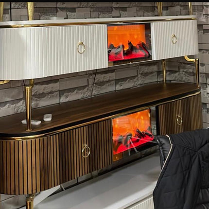 Mesa de TV con chimenea digital - MADERA