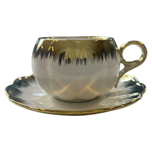 🌟 Set de 6 Tazas con Platillos – Diseño Degradado Dorado