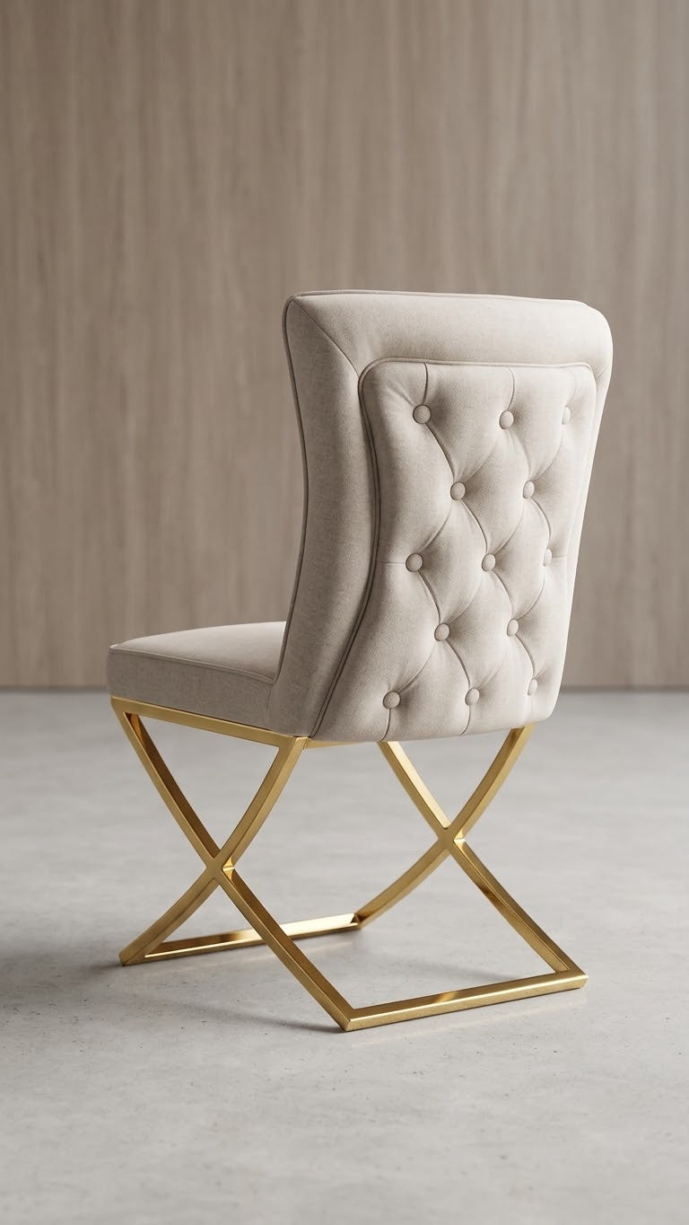✨ Silla MODELO CAPITONIO tapizada beige con acabado dorado – Elegancia moderna para tu hogar ✨