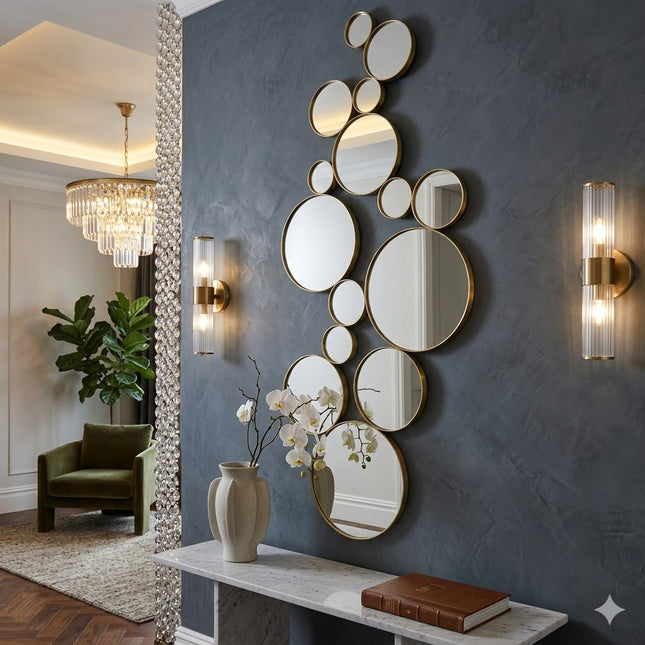 Espejo Decorativo Aura – Diseño Circular Múltiple con Marco Dorado
