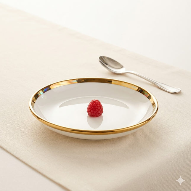 🏷 Prato fundo em cerâmica Ø20 cm – Elegante orla dourada