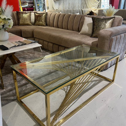 Mesa de centro de cristal y patas acero inoxidable dorado