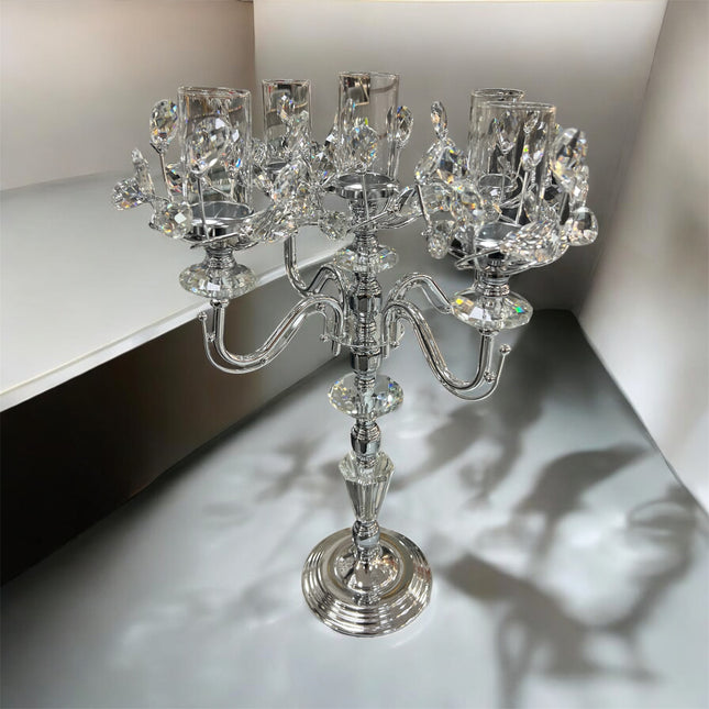 Lustre prateado em cristal e metal com 5 braços — Estilo elegante e moderno