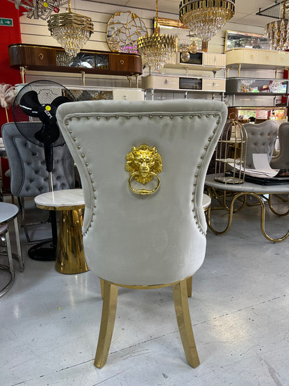 ✨ Silla MODELO leon tapizada beige con acabado dorado– Elegancia moderna para tu hogar ✨