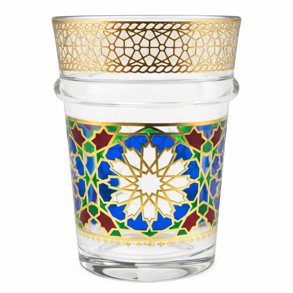 Chávena de vidro decorada para chá árabe - Estilo clássico bege e dourado