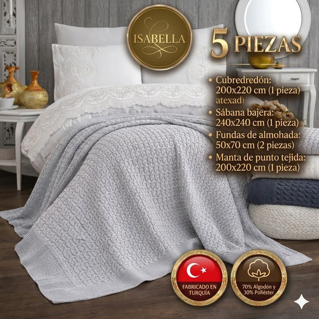 Juego de Cama "Isabella" – Sábanas con Manta de Punto para un Estilo Sofisticado