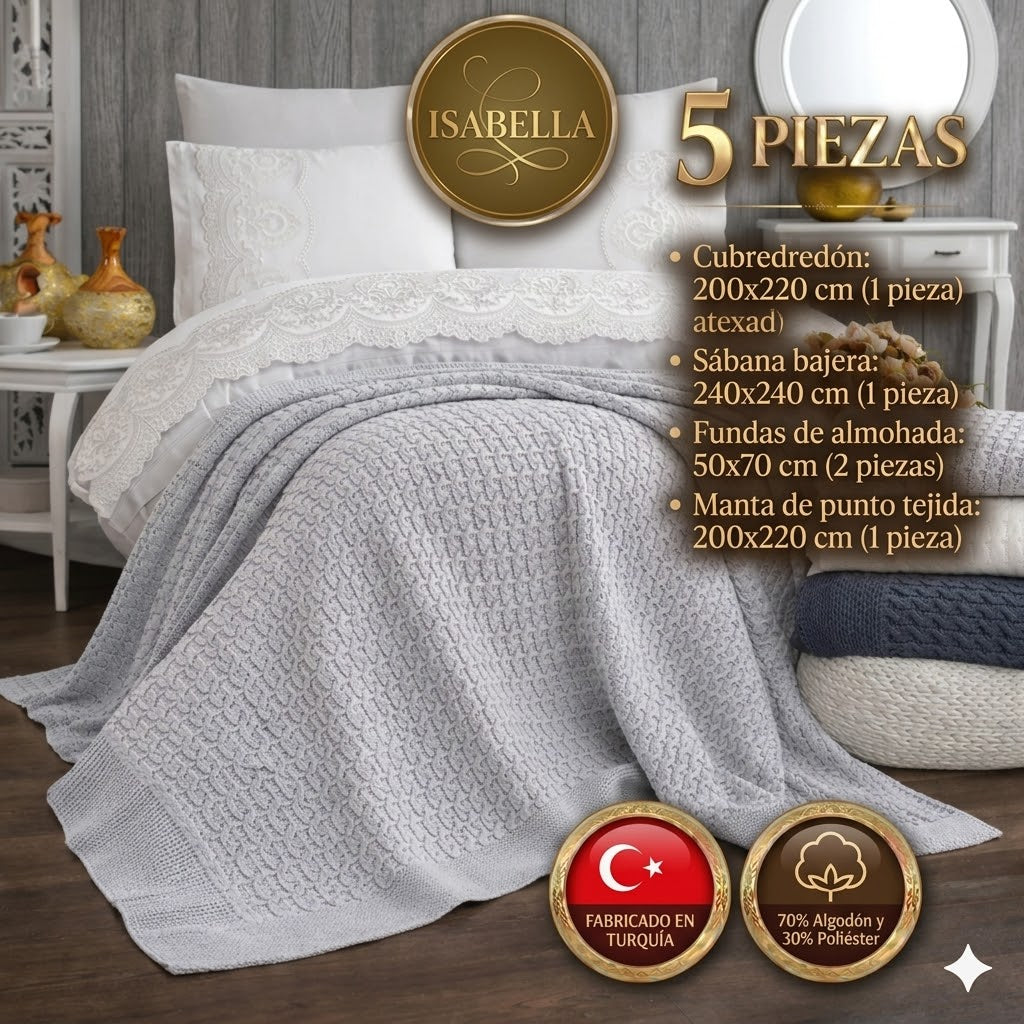Juego de Cama "Isabella" – Sábanas con Manta de Punto para un Estilo Sofisticado