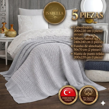 Juego de Cama "Isabella" – Sábanas con Manta de Punto para un Estilo Sofisticado