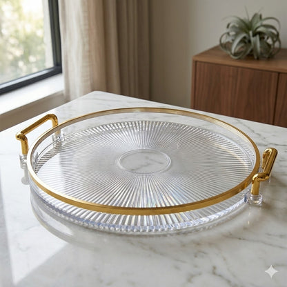 🟠 Bandeja Redonda com Alças Douradas – Elegância para Servir ou Decorar - Plástico Preto