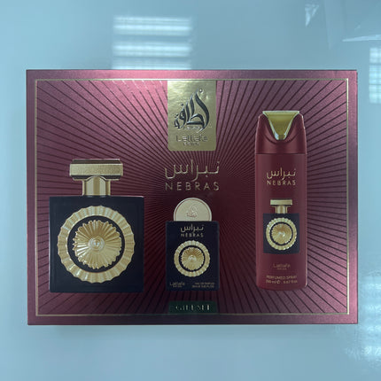 🎁 Conjunto Presente Lattafa Nebras – Eau de Parfum 100ml + Spray Perfumado 200ml + Mini Eau de Parfum 20ml