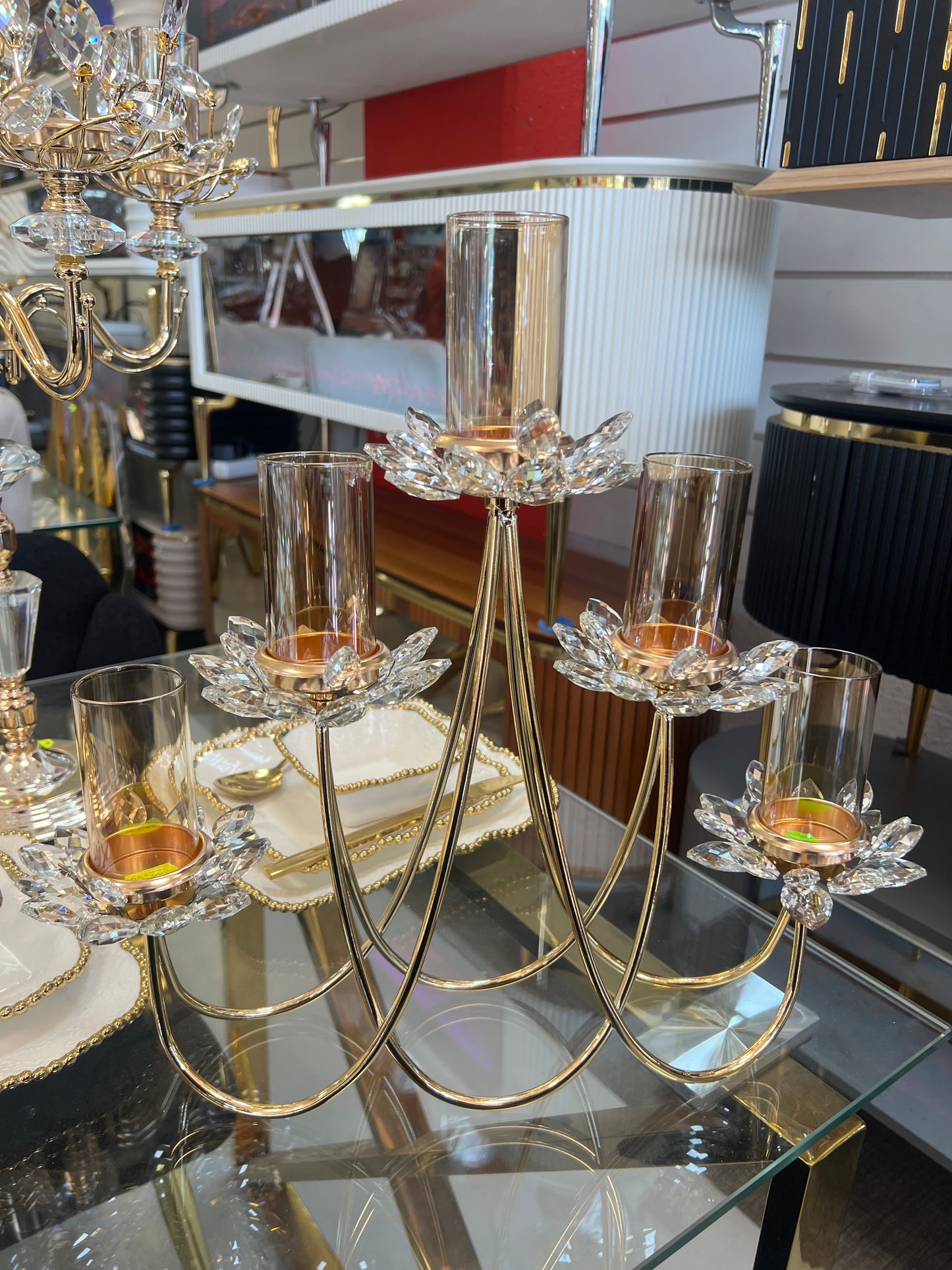 Candelabro colgante decorativo con 6 brazos y copas de cristal