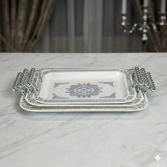 Set of 3 Porcelain Trays with Silver Handles – Elegant Presentation