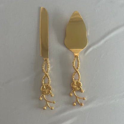 Set de Servidor de Pasteles Dorado Clásico - Decorado Flor