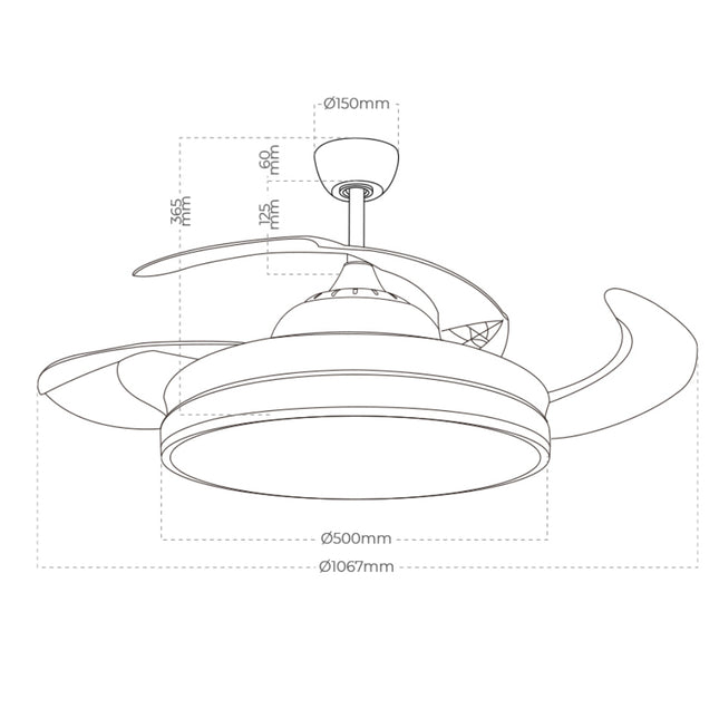 VENTILADOR DE TETO LED, MODELO ROSS, PÁS RETRÁTEIS, BRANCO FOSCO, Ø107 cm