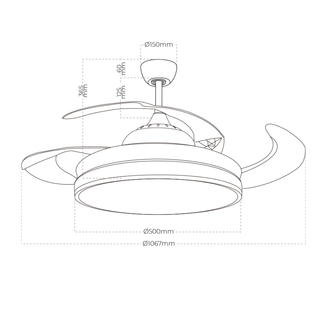 VENTILADOR DE TECHO LED, MODELO ROSS, ASPAS RETRÁCTILES, BLANCO MATE, Ø107 cm