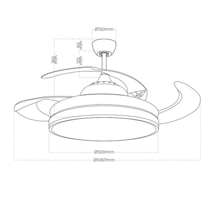 VENTILADOR DE TECHO LED, MODELO ROSS, ASPAS RETRÁCTILES, BLANCO MATE, Ø107 cm