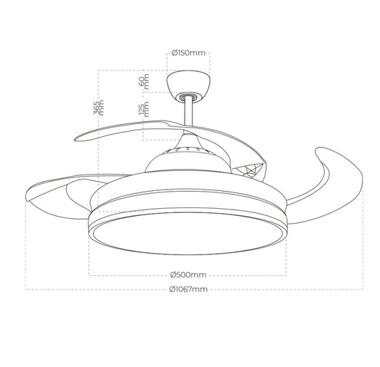 VENTILADOR DE TECHO LED, MODELO ROSS, ASPAS RETRÁCTILES, BLANCO MATE, Ø107 cm