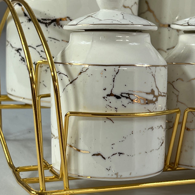 Set de 7 Botes de Cocina Mármol Blanco con Detalles Dorados – Elegancia y Orden