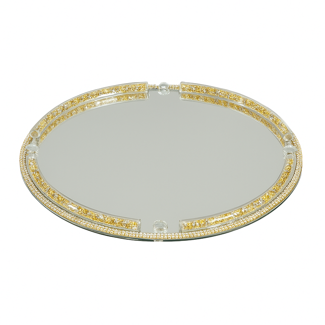 🪞 Bandeja Espejo de Cristal con Borde Dorado y Brillantes
