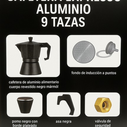 ☕ Cafetera Italiana de Aluminio con Recubrimiento Efecto Mármol - 9 tazas
