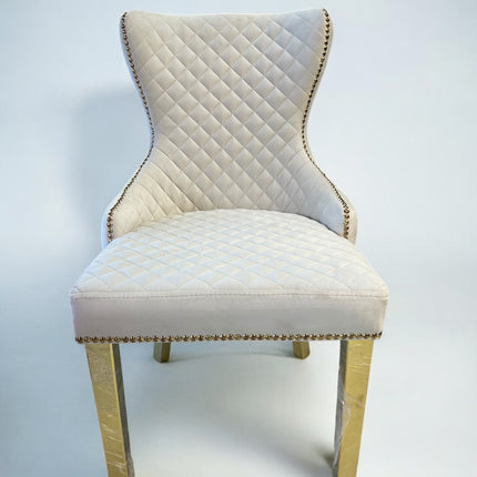 Cadeira de veludo bege claro LONDRASCHAIRV01 com pernas de metal dourado