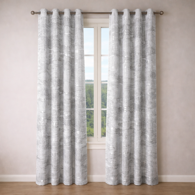Cortinas Blackout de Poliéster, Padrão de Ondas, 140x260cm - 2 Peças, Elegantes e Modernas - Cinza