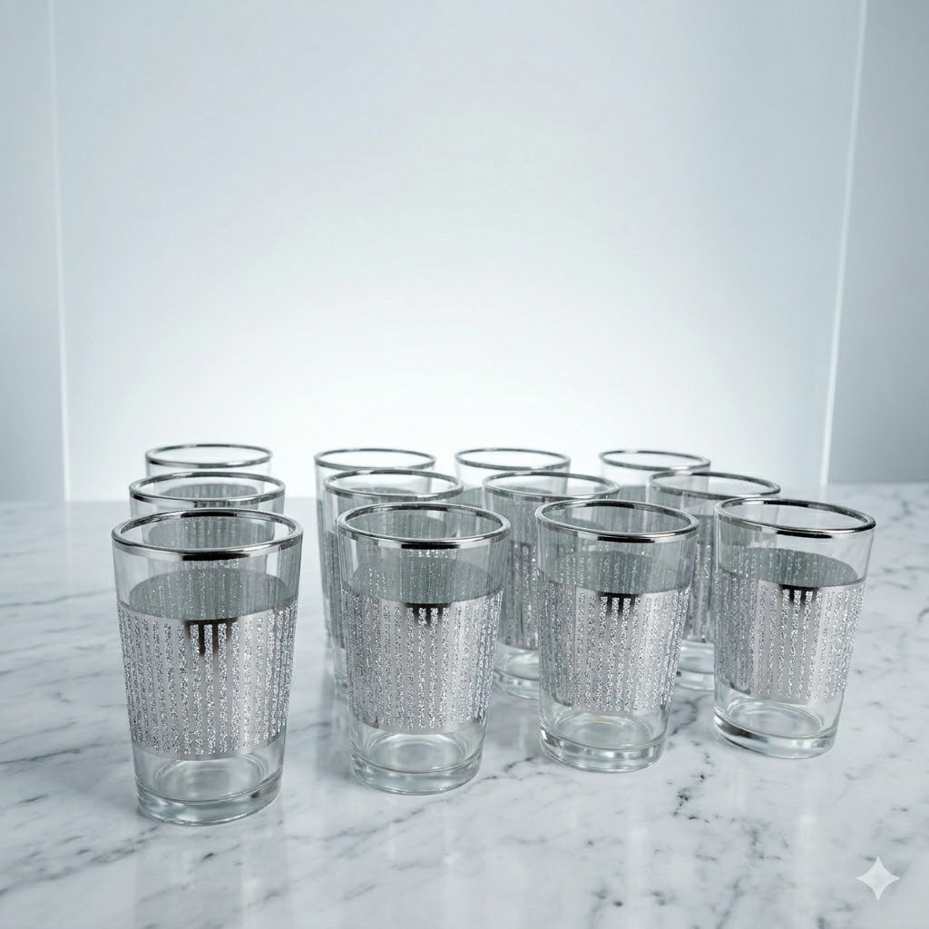 Set de 12 Vasos de Té Verde Safa con Diseño Plateado