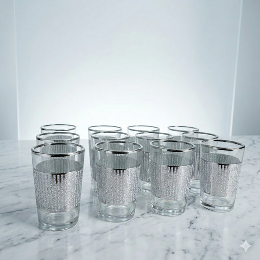 Set de 12 Vasos de Té Verde Safa con Diseño Plateado