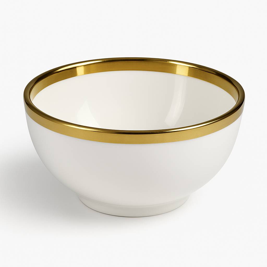 Bol de Cerámica Ø12,5 cm con Borde Dorado – Blanco Elegante