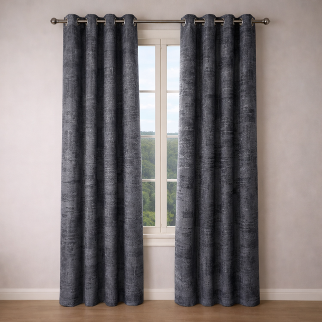 Cortinas Blackout de Poliéster, Padrão de Ondas, 140x260cm - 2 Peças, Elegantes e Modernas - Cinza