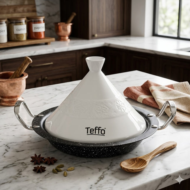Tajine Antiadherente de 26 cm con Tapa Cerámica y Base Efecto Granito