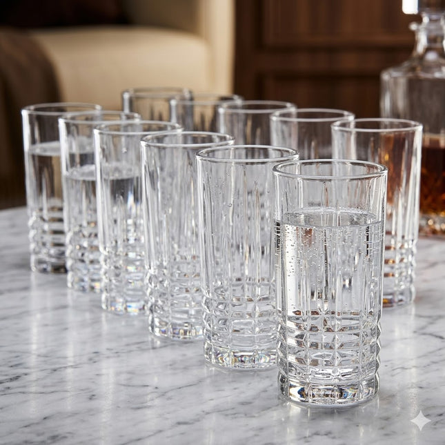 Set de Vasos de Cristal Tallado — 12 Piezas de Estilo y Resistencia