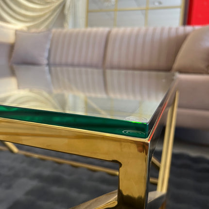 Mesa de centro de cristal y patas acero inoxidable dorado